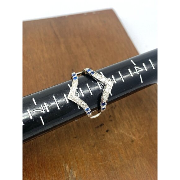 Engagement Ring Guard 14k White Gold Diamond Blue Gemstone Wedding Band Size 5.5 - Picture 8 of 15